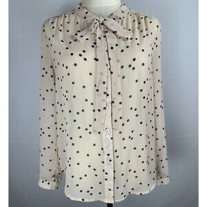 Anthropologie Polka Dot Tie Neck Blouse Sheer Top M(approx) READ DESCRIPTION